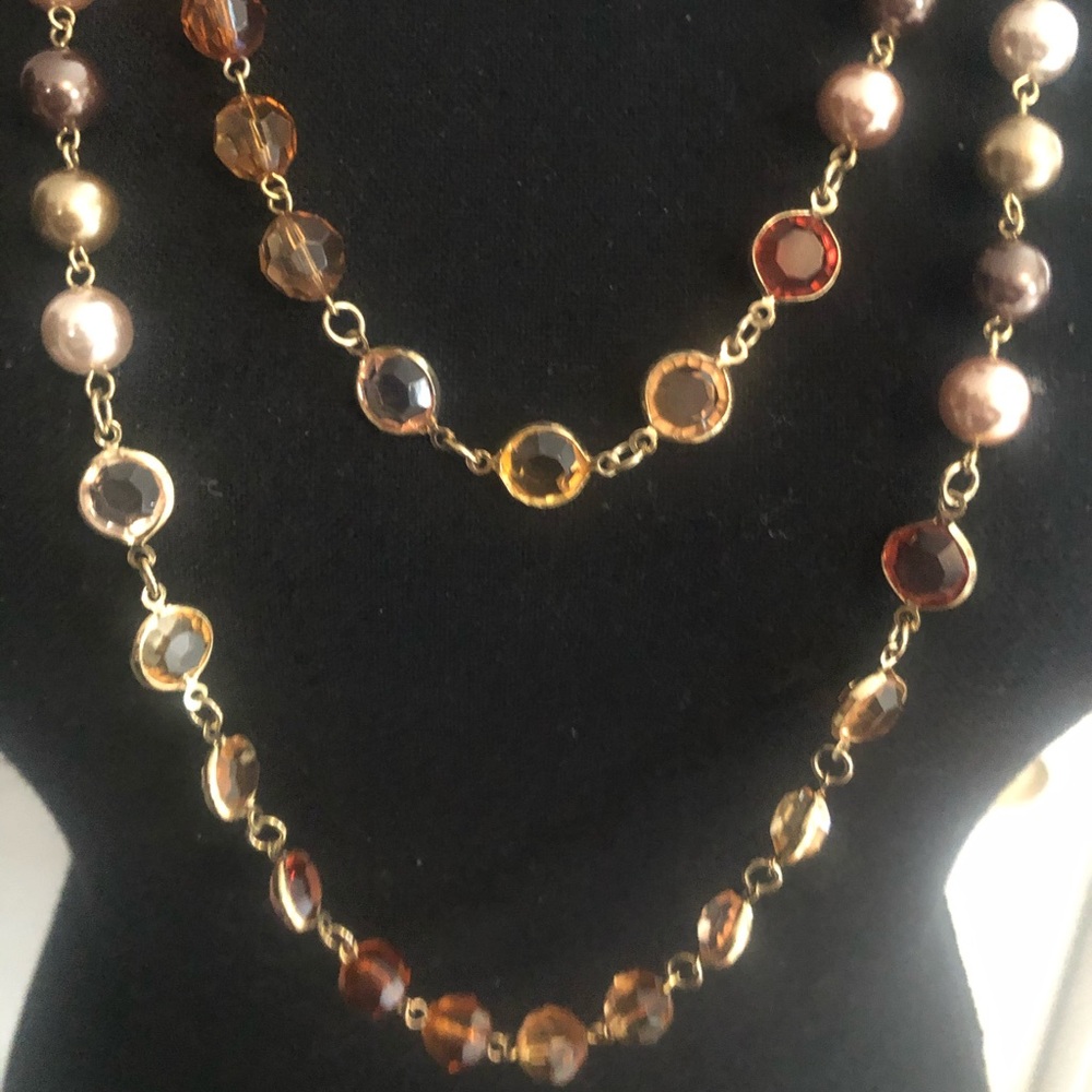 Long Amber Stone Statement Necklace - image 2